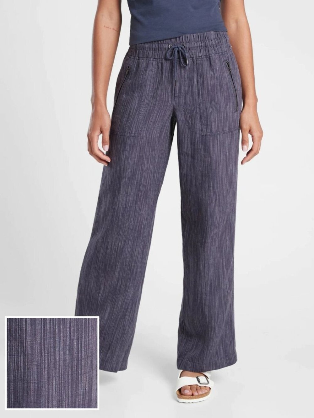 Athleta Cabo Linen Textured Wide Leg Pant Sz 6 Rain Dance Jacquard Weave 657680 - Picture 2 of 13